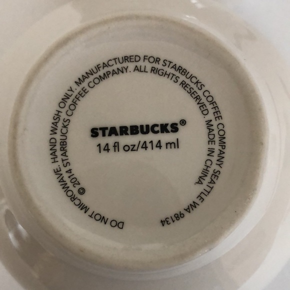 Starbucks Set Of Two White Round Barrel Silver Lettering 14oz. 2014 Coffee Mugs - Picture 10 of 13